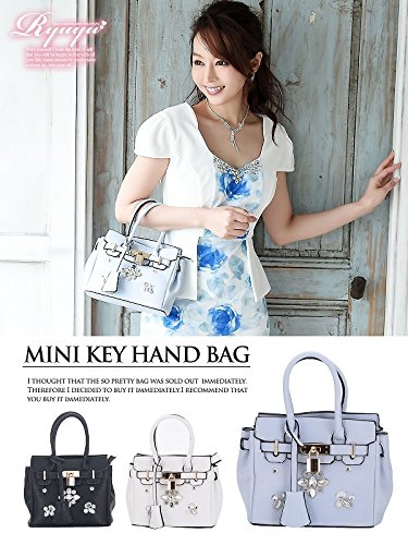 キャバクラ店内ok!フェイクレザー鍵付ミニハンドバッグ【Ryuyu】【リューユ】南京錠 ハンドバッグ 結婚式やパーティーにも○(フリーサイズ) (ブラック/ブルー/ホワイト)*410409