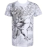 Eagle,Sword and Chains Metallic Silver Embossed Short Sleeve Crew Neck Cotton Mens Fashion T-Shirt ( 2 Colors )