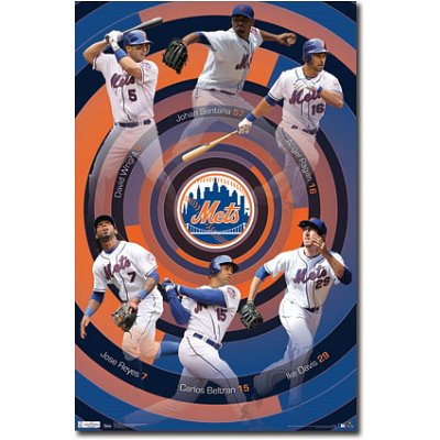 New York Mets Team Wright Santana Pagan Davis Beltran Reyes Sports Poster Print - 22x34 custom fit with RichAndFramous Black 22 inch Poster Hangers