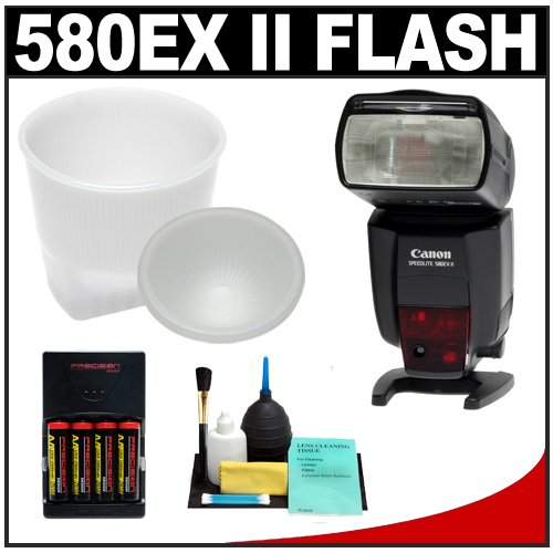 Canon 580EX II Speedlite Flash + Gary Fong Lightsphere-II with Inverted Dome + 4 Batteries & Charger for Canon EOS Rebel XT, XTi, XS, XSi, T1i, 50D, 40D, 5D SLR Digital Cameras