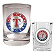 Texas Rangers MLB Rocks Glass & Square Shot Glass Set - Primary Logo by Great American Products