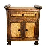 Handmade Asian Furniture - 25 Contemporary Teak Wood & Rattan Storage Cabinet / Nightstand