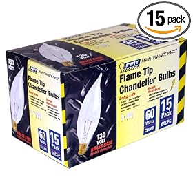 Feit Electric 60CFC 15-130 60-Watt Flame Tip Bulb with Candelabra Base, Clear, 15 Pack by Feit Electric