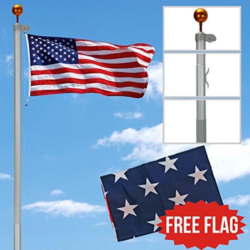 Master Service Style 25Ft Sectional Flagpole Aluminum Kit Outdoor Halyard Pole + 2PC US American Flag