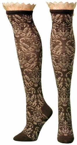 Blazin Roxx Women's Two-Tone Floral Embroiderd With Lace Knee-High Socks