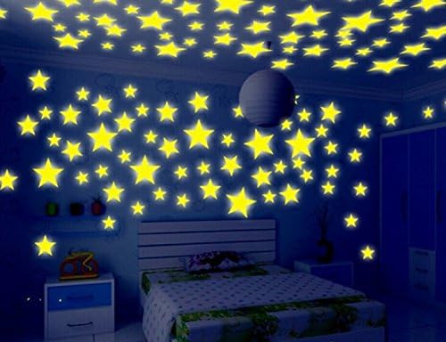 MIC Baby 100Pcs/Pack, Luminous Stars Glow in the Dark Fluorescent ,Noctilucent Plastic Wall Stickers Decals ,Ceiling Wall Decorate Baby Kids Gift Nursery Room , Colorful ,3cm (200)