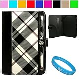 Executive Melrose Leather Protective Case Cover for Barnes and Noble Nook Color Wireless Reading Device Wi-Fi 7 inch LCD Display Screen + SumacLife TM Wisdom Courage Wristband, White / Black Plaid