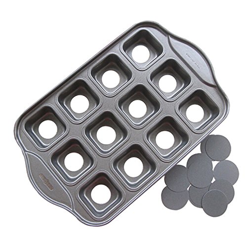 Tosnail 12 Cavity Mini Cheesecake Pan Cupcake Pan with Removable Bottom, Square