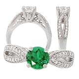 14K Chatham lab-created 6.5mm round emerald gemstone engagement ring with diamonds