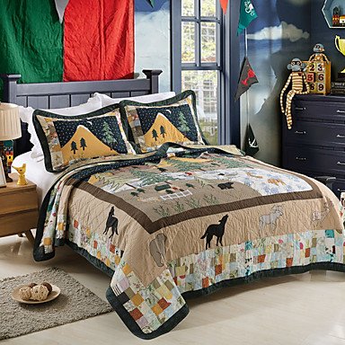 Quilt Bedspread and Coverlet 100% Cotton Patchwork Christmas Tree 3 pieces Quilted Bedspread set , King Size , king