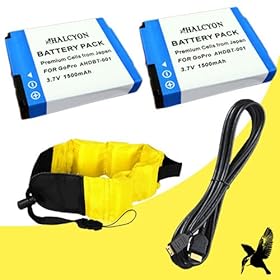 Two Halcyon 1500 mAH Lithium Ion Replacement Battery + Mini HDMI Cable + Waterproof Floating Strap for GoPro HD Hero, HD Hero2, HD HERO Naked