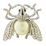 Large Rhinestone Faux Pearl Insect Pin Brooch