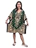 Kaftan Dress Green Short Beach Coverup Floral Printed Caftan for Womens Onesize