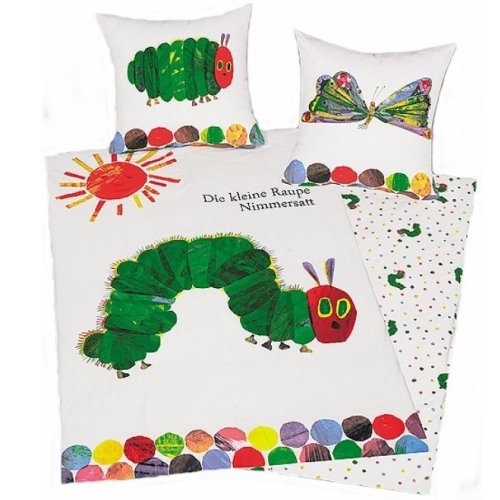 Herding 246001063 Babybettwäsche Kleine Raupe Nimmersatt, 40 x 60 cm + 100/135 cm, Linon