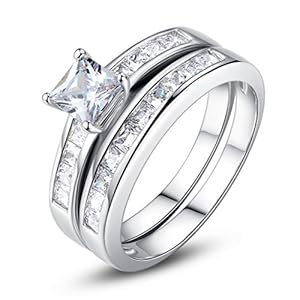 of 2 Mens Women's Cubic Zirconia White Gold Plated Love Promise Ring ...