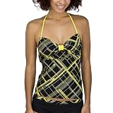 Xhilaration® Juniors Plaid Tankini Swim Top - Black/Yellow