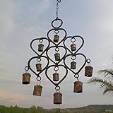 Wrought Iron Heart Windchime w/ 12 Rustic Metal Bells