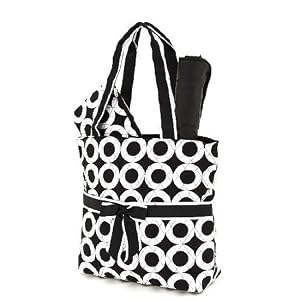 Quilted Black and White Circle Print 3pc Diaper Tote Bag