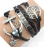 Handmade Anchor Tree for Life Peace Charm Friendship Gift Fashion Jewelry Personalized Leather Bracelet thumbnail