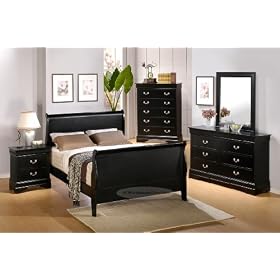 Louis Philippe Black Finish Queen or King Sleigh Bed Bedroom Furniture