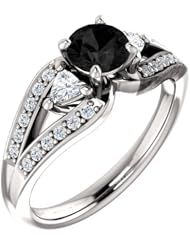 Platinum Round Cut Black and White Diamond Ring -- LIFETIME WARRANTY