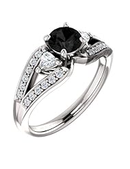14K White Gold Round Cut Black and White Diamond Ring -- LIFETIME WARRANTY