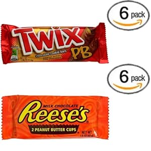 Twix Peanut Butter Cookie Bars & Reese's Peanut Butter Cups - Pack of 6 of each (12 Total)