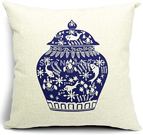 LFarncomboutlet Traditional Chinese Cushion Cover Set 6 Patterns Blue and White Porcelain Pillow Case Home Decoration Gift