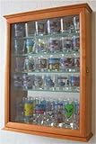 IMAGE OF 36 Souvenir Shot Glass Display Case Shadow Box Wall Mounted Cabinet, Mirror Background, OAK Finish (SCD06B-OA)