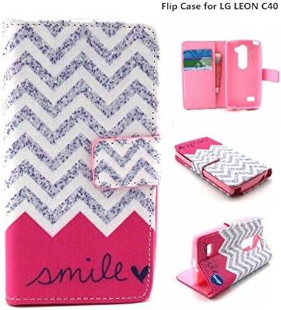 LG LEON C40 Case, Adela Shop 2 in 1 Flip Premium PU Leather Wallet Case Soft TPU Back Built-in Card/Cash Slots Protective Skin With Stand Feature For LG Leon LTE C40/LG Tribute 2 (Wave and Smile)