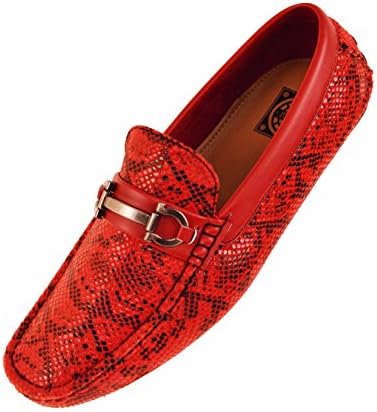 Concrete Mens Driving Shoe Loafer in Red Snake Skin Print w. Silver Ornament : Style Viper-005 10 D (M) US