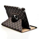 ATC Ultra Stylish Grid Amazing Apple iPad 2 3G Tablet, WIFI Model, 16GB,32GB,64GB with Different Adjustable Angles Brown Checkers Plaid PU Leather Magnetic Closure Smart Folio Notebook Sleeve Pro Performance Case Cover Bag with and Snap Flap
