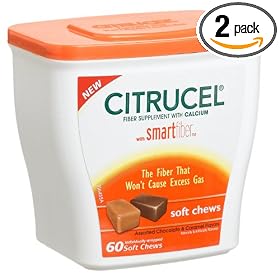 Citrucel Soft Chews Fiber supplement with Calcium Chocolate and Caramel, 60 Count Tubs (Pack of 2)