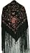 Silk Embroidery Piano Shawl: Black with Red Brown Flamenco Floral & Butterflies 63x63