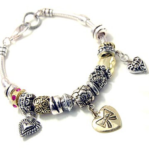 Burnished Two Tone Pandora Heart Themed Bracelet