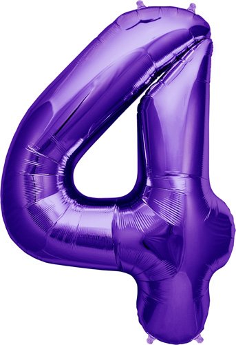 Number 4 - Purple Helium Foil Balloon - 34 inch