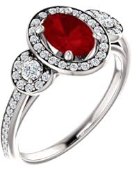 18K White Gold 7.00x5.00mm Oval Cut Ruby and Diamond Ring -- LIFETIME WARRANTY