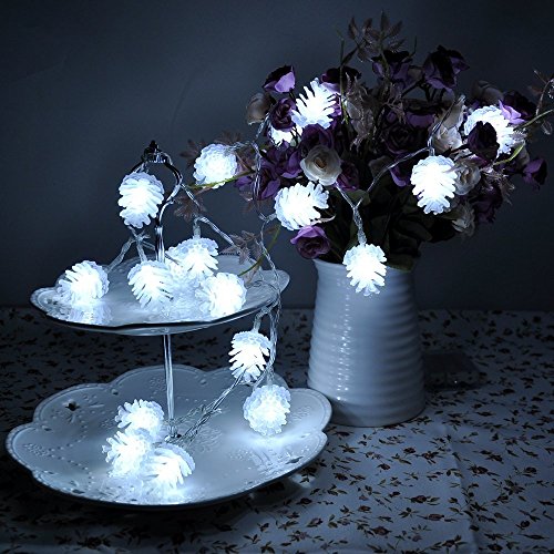 spécifications Lychee 2m 6,5 pieds 20LED Etranche Résistant à l'eau Guirlandes à piles, à la forme de Pomme de pin, idéal Décoration pour extérieur/intérireur, banquet de Mariage, Jardin, Famille, Fête, Noël (Blanc)