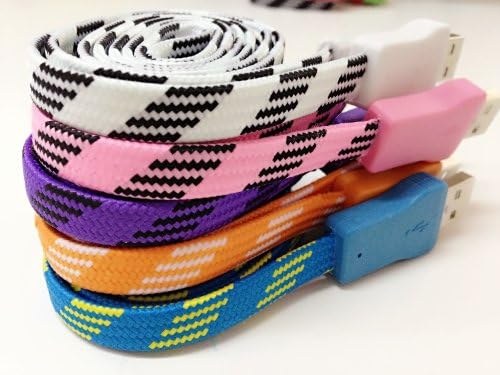 Angietech 5 Pcs/lot Random Color Flat Noodle Ruggedized Braided Fabric 3ft Feet 1 M Meters Usb to Micro USB 2.0 Data Sync Charging Cable Cord for Samsung Galaxy S2 S3 S4 Note2 I9500 HTC Blackberry (5 Pcs 3 Ft Big Flat Noodle Braided Fabric)