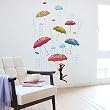 Reusable Decoration Wall Sticker Decal - Vintage Print Umbrellas and Rainclouds
