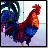 Traveling Alarm Clock by Mikki Senkarik - Rooster Tumbled Marble Tile Mural 16