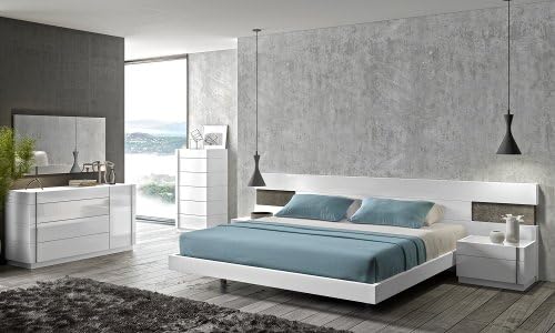 J&M Furniture 17869-Q Amora Queen Size Bedroom set - White Lacquer & Stone Slate