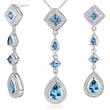 Unique Style 6.00 carats Princess Checkerboard Cut London Blue Topaz Pendant Earrings Set in Sterling Silver