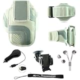 White Adjustable Deluxe Sportband / Workout Armband with Adaptable Neck Str ....