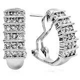 Sterling Silver Omega Diamond Earrings