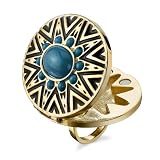 House of Harlow 1960 - Enameled Tribal Ring with Imitation Turquoise Cabochons - 14 Karat Yellow Gold Plated RingSize gold-plated