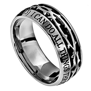 Philippians 4:13 Crown of Thorns Ring, Stainle