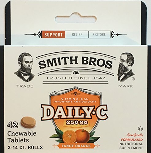 Smith Bros Daily Vitamin C, Tangy Orange Flavored Chewable 250 Mg Tablets, 3-14 Ct. Rolls (42 Tablets Total)