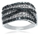 Sterling Silver 1 1/2 cttw Black and White Diamond Ring
