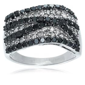 Sterling Silver 1 1/2 cttw Black and White Diamond Ring